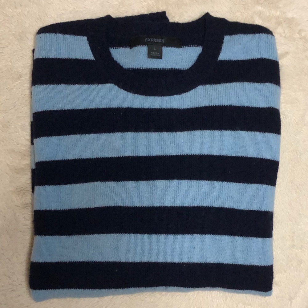 Express Men Crewneck Sweater Blue Stripe Size L